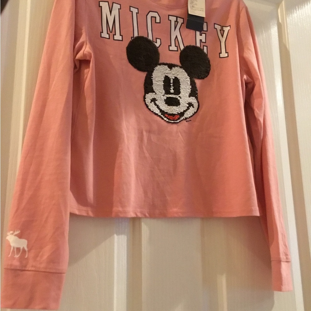 NEW Abercrombie kids Mickey Mouse Sequin Long Sleeve Top